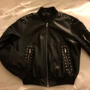 Faux leather bomber